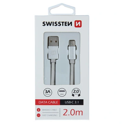 DATA CABLE SWISSTEN TEXTILE USB / USB-C 2.0 M SILVER 71521303