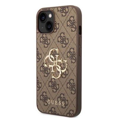 Guess PU 4G Metal Logo Zadní Kryt pro iPhone 14 Plus Brown GUHCP14M4GMGBR