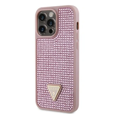 Guess Rhinestones Triangle Metal Logo Kryt pro iPhone 14 Pro Max Pink GUHCP14XHDGTPP