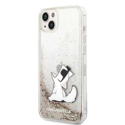 Karl Lagerfeld Liquid Glitter Choupette Eat Zadní Kryt pro iPhone 14 Plus Gold KLHCP14MGCFD