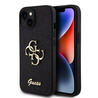 Guess PU Fixed Glitter 4G Metal Logo Zadní Kryt pro iPhone 15 Black GUHCP15SHG4SGK