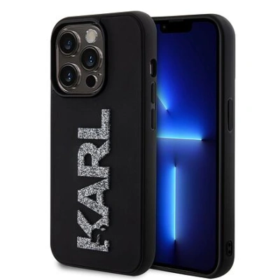 Karl Lagerfeld 3D Rubber Glitter Logo Karl Zadní Kryt pro iPhone 15 Pro Black KLHCP15L3DMBKCK