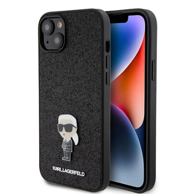 Karl Lagerfeld Fixed Glitter Metal Ikonik Zadní Kryt pro iPhone 15 Plus Black KLHCP15MGKNPSK