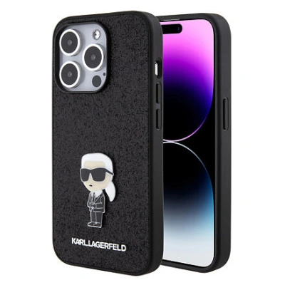 Karl Lagerfeld Fixed Glitter Metal Ikonik Zadní Kryt pro iPhone 15 Pro Black KLHCP15LGKNPSK