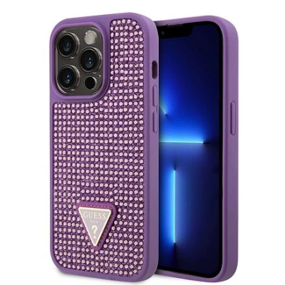 Guess Rhinestones Triangle Metal Logo Kryt pro iPhone 15 Pro Purple GUHCP15LHDGTPU