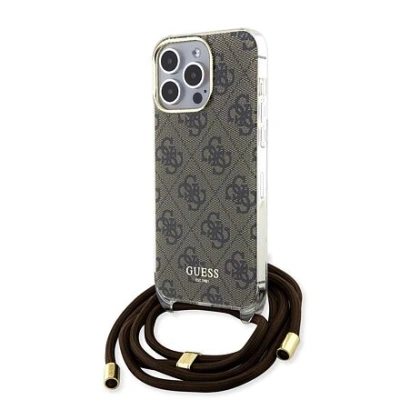 Guess IML 4G Printed Crossbody Popruh Zadní Kryt pro iPhone 15 Pro Brown GUHCP15LH4SEW