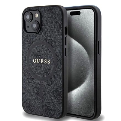 Guess PU Leather 4G Colored Ring MagSafe Zadní Kryt pro iPhone 15 Black GUHMP15SG4GFRK