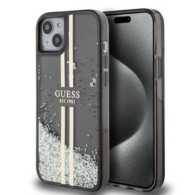 Guess PC/TPU Liquid Glitter Gold Stripe Zadní Kryt pro iPhone 15 Plus Black GUHCP15MLFCSEGK