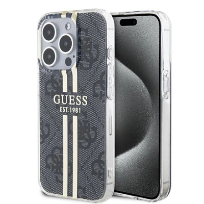 Guess IML 4G Gold Stripe Zadní Kryt pro iPhone 15 Pro Max Black GUHCP15XH4PSEGK