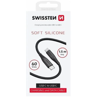 DATA CABLE SWISSTEN SOFT SILICONE USB-C / USB-C 1.5 M 60W BLACK 71532010