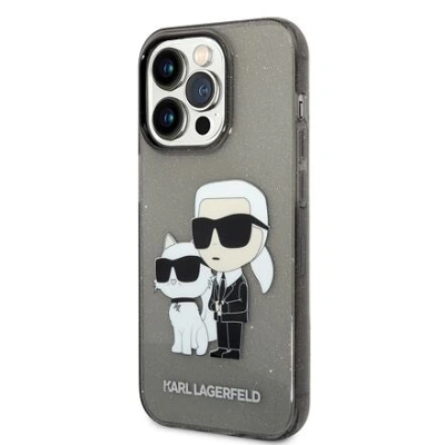 Karl Lagerfeld IML Glitter Karl and Choupette NFT Zadní Kryt pro iPhone 14 Pro Black KLHCP14LHNKCTGK