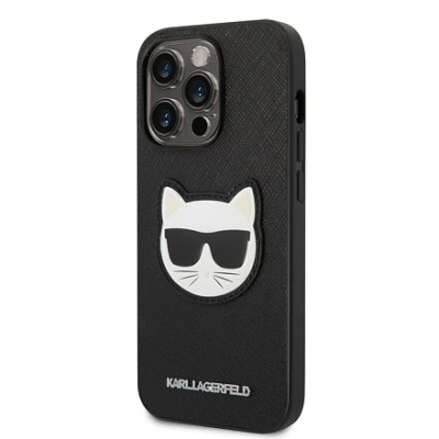 Karl Lagerfeld PU Saffiano Choupette Head Zadní Kryt pro iPhone 14 Pro Max Black KLHCP14XSAPCHK