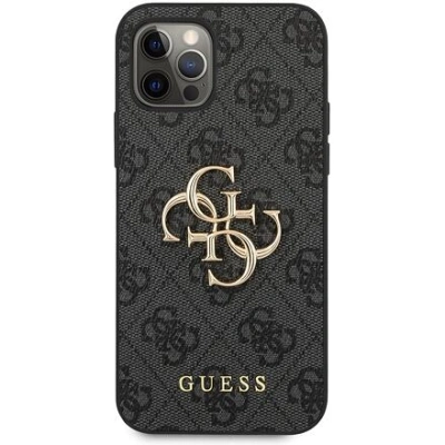 Guess PU 4G Metal Logo Zadní Kryt pro iPhone 12 Pro Max Grey GUHCP12L4GMGGR