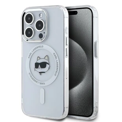 Karl Lagerfeld IML Choupette Head Metal Frame MagSafe Zadní Kryt pro iPhone 14 Pro Max Transparent KLHMP14XHLSCHH