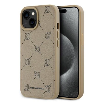 Karl Lagerfeld PU Karl Heads Pattern Magsafe Zadní Kryt pro iPhone 15 Beige KLHMP15SPGKHPHE