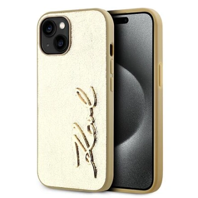 Karl Lagerfeld Wrinkled PU Signature Logo Zadní Kryt pro iPhone 14 Gold KLHCP14SPFMFBKMD