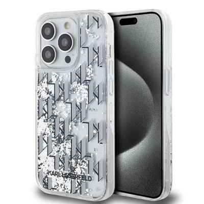 Karl Lagerfeld Liquid Glitter Monogram Gradient Zadní Kryt pro iPhone 14 Pro White KLHCP14LLKLGKCCH