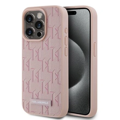 Karl Lagerfeld PU Leather Monogram Metal Logo Magsafe Zadní Kryt pro iPhone 15 Pro Pink KLHMP15LPKHPORPP