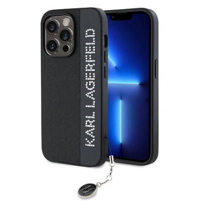 Karl Lagerfeld PU Saffiano Rhinestone Charm Zadní Kryt pro iPhone 14 Pro Max Black KLHCP14XPSAKDGCK