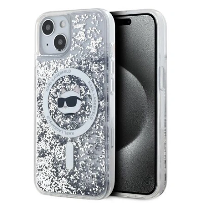 Karl Lagerfeld Liquid Glitter Choupette Head Magsafe Zadní Kryt pro iPhone 15 Transparent KLHMP15SLGCHSGH