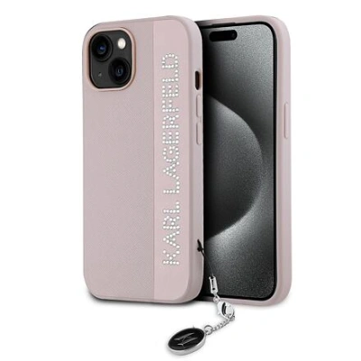 Karl Lagerfeld PU Saffiano Rhinestone Charm Zadní Kryt pro iPhone 14 Pink KLHCP14SPSAKDGCP