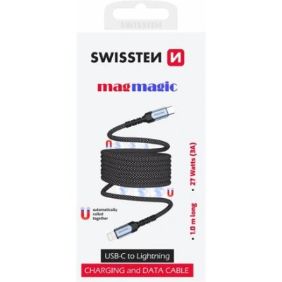 SWISSTEN MAGNETICKÝ DATOVÝ KABEL SAMONAVÍJECÍ USB-C / LIGHTNING 1 M 71551020