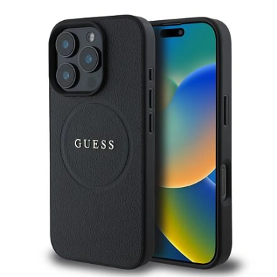 Guess PU Grained Classic Logo MagSafe Zadní Kryt pro iPhone 16 Pro Black GUHMP16LPGHSMMK