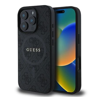 Guess PU Leather 4G Colored Ring MagSafe Zadní Kryt pro iPhone 16 Pro Max Black GUHMP16XG4GFRK