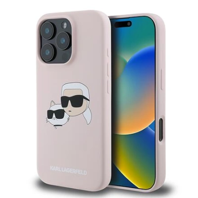 Karl Lagerfeld Liquid Silicone Double Heads MagSafe Zadní Kryt pro iPhone 16 Pro Pink KLHMP16LSKCHPPLP