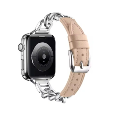 eses Kožený řemínek s řetízkem pro Apple Watch - Béžový 38mm, 40mm, 41mm