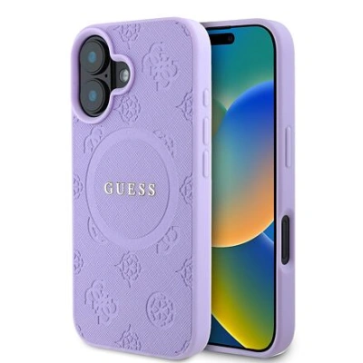 Guess Saffiano Peony Stamp MagSafe Zadní Kryt pro iPhone 16 Purple GUHMP16SPSAPSMEU