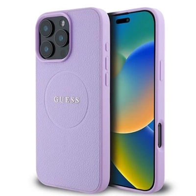 Guess PU Grained Classic Logo MagSafe Zadní Kryt pro iPhone 16 Pro Max Purple GUHMP16XPGHSMMU