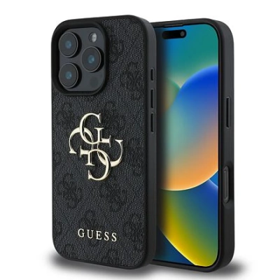 Guess PU 4G Metal Logo Zadní Kryt pro iPhone 16 Pro Grey GUHCP16L4GMGGR